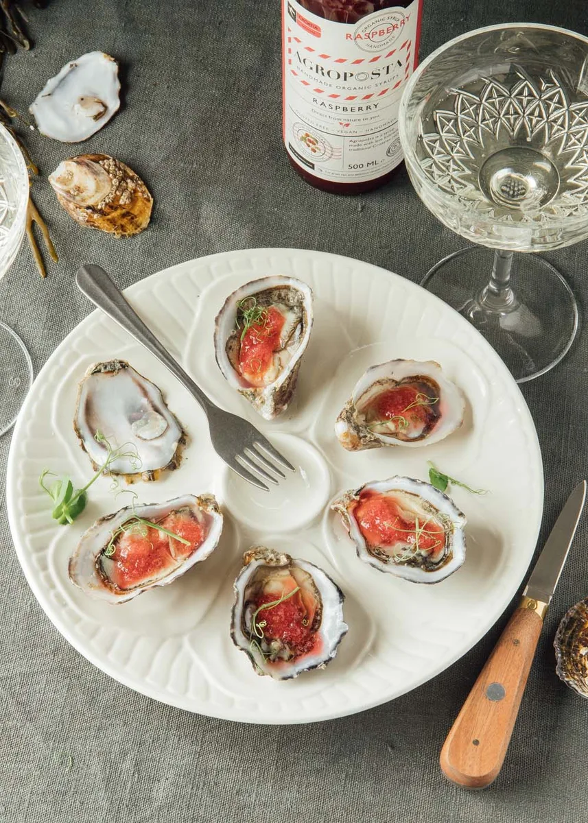 Oysters with Raspberry Syrup